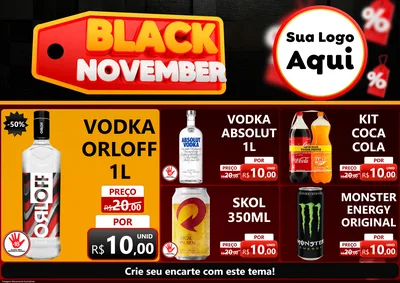 Modelo de Encarte para Encarte A4 Horizontal com o tema Black November para Distribuidora de bebidas