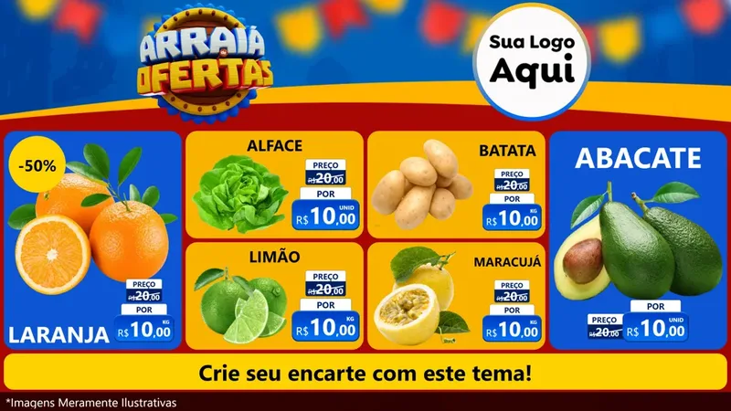 Modelo de TV para TV Horizontal com o tema Arraiá de Ofertas - Junina para Hortifrúti