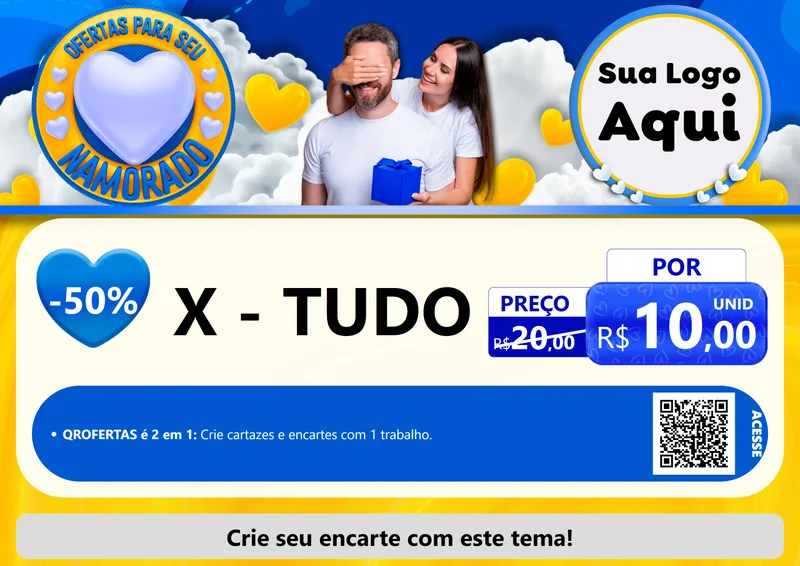 Modelo de Cartaz para Cartaz A4 Horizontal com o tema Ofertas Para Seu Namorado para Hamburgueria