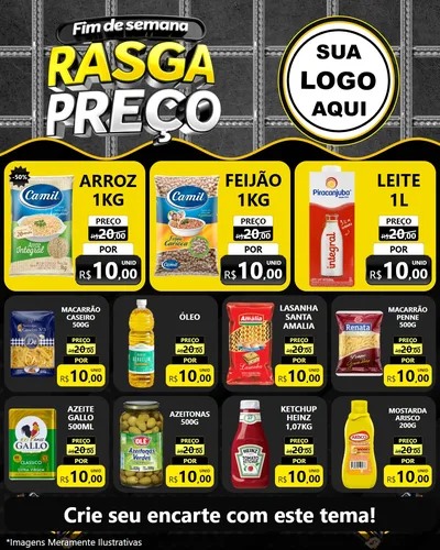 Modelo de Rede Social para Feed Instagram com o tema Fim de Semana Rasga Preço para Supermercado
