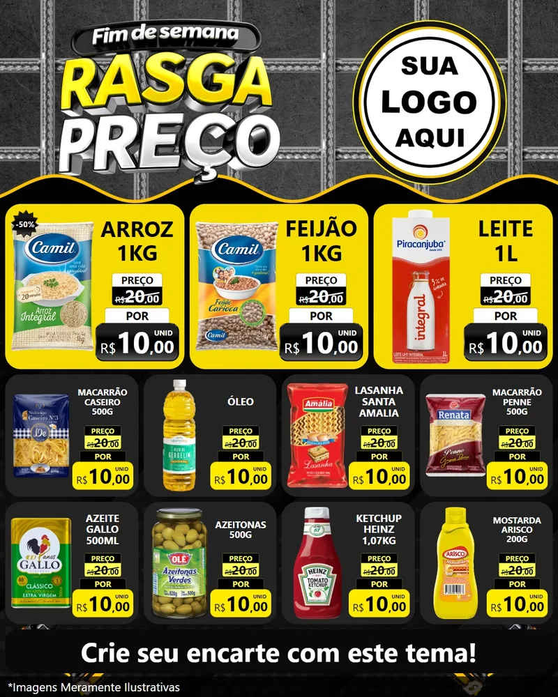 Modelo de Rede Social para Feed Instagram com o tema Fim de Semana Rasga Preço para Supermercado