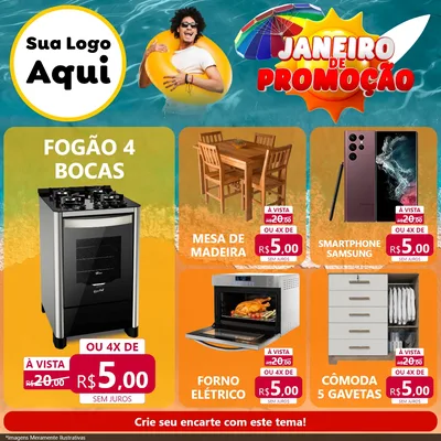 Modelo de Rede Social para Feed Facebook com o tema Janeiro de Promoção para Móveis e Eletro