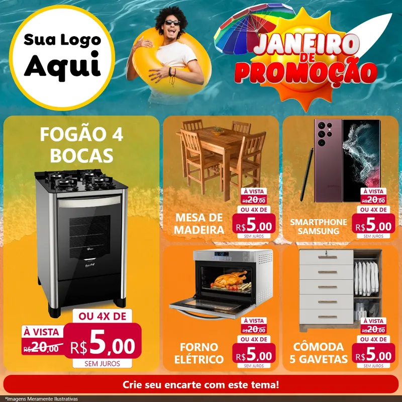 Modelo de Rede Social para Feed Facebook com o tema Janeiro de Promoção para Móveis e Eletro