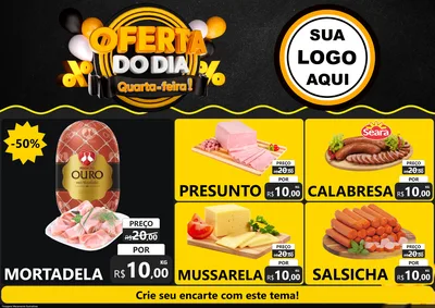Modelo de Encarte para Encarte A4 Horizontal com o tema Oferta do Dia - Quarta Feira! para Frios e Laticínios