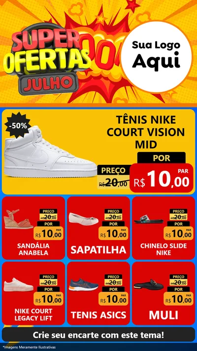 Modelo de Rede Social para Stories com o tema Super Ofertas Julho para Calçados