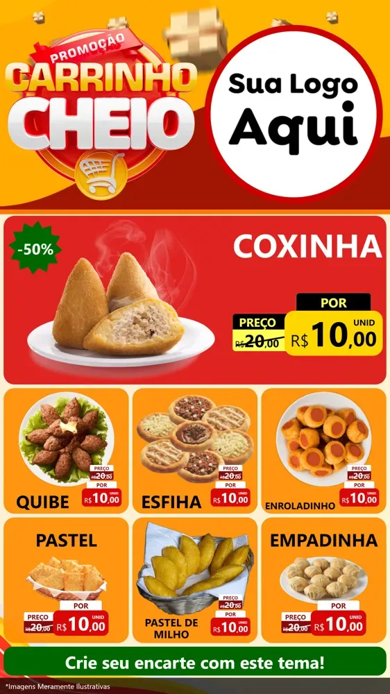 Modelo de Rede Social para Stories com o tema Promoção carrinho cheio para Salgadaria