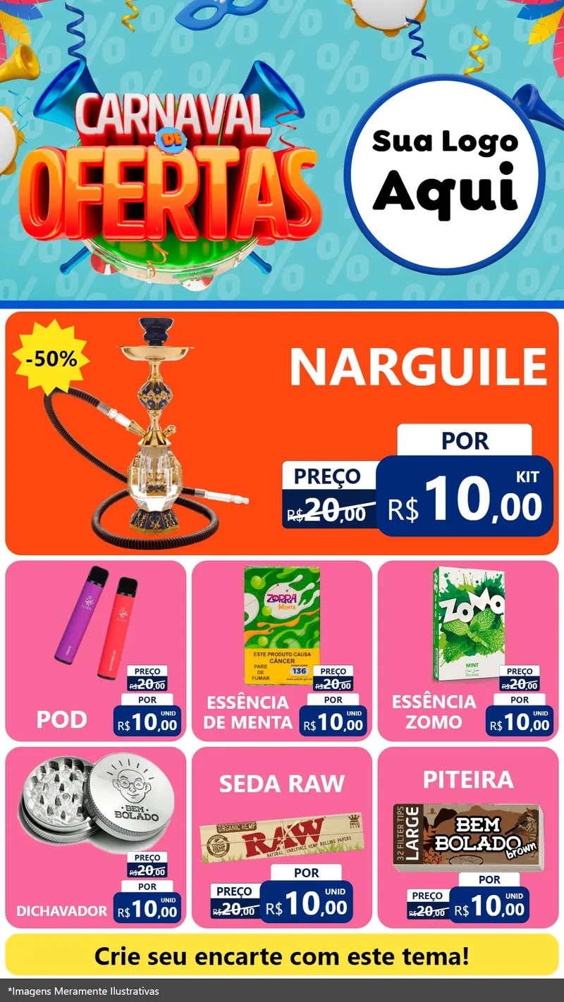 Modelo de Rede Social para Stories com o tema Carnaval de Ofertas para Tabacaria