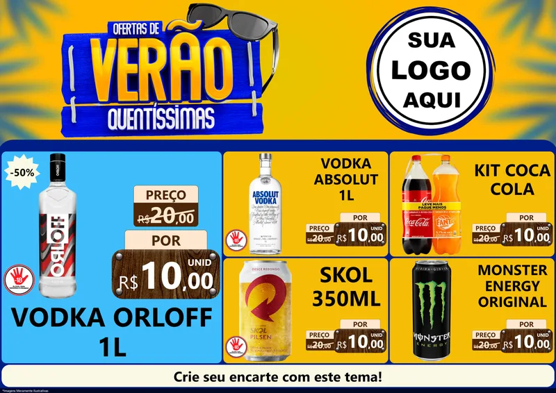 Modelo de Encarte para Encarte A4 Horizontal com o tema Ofertas de Verão Quentíssimas para Distribuidora de bebidas