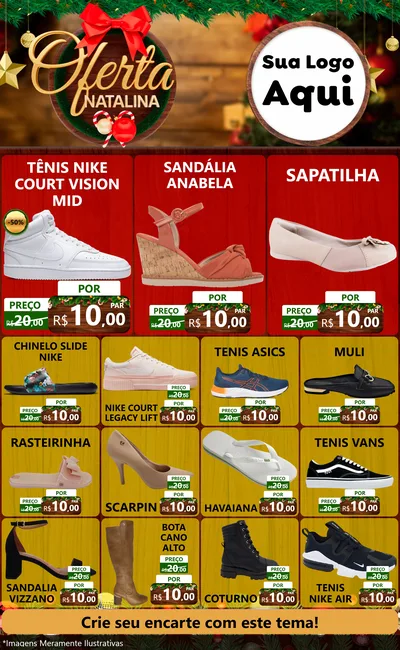 Modelo de Encarte para Encarte Grande com o tema Ofertas Natalina para Calçados