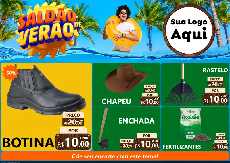 Modelo de Encarte para Encarte A4 Horizontal com o tema Saldão de Verão para Agropecuária