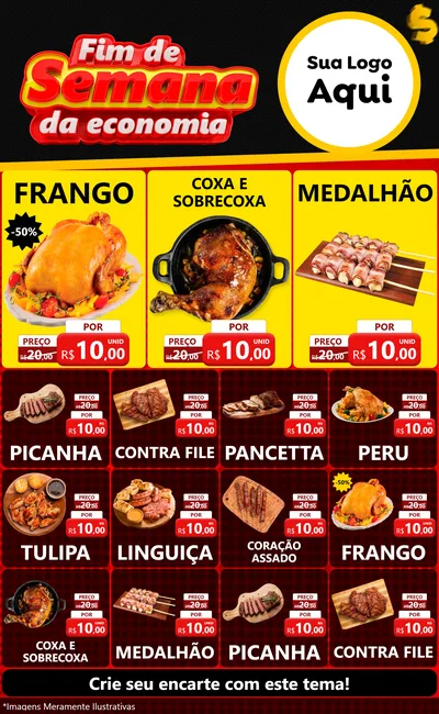 Modelo de Encarte para Encarte Grande com o tema Fim de Semana da Economia para Assados