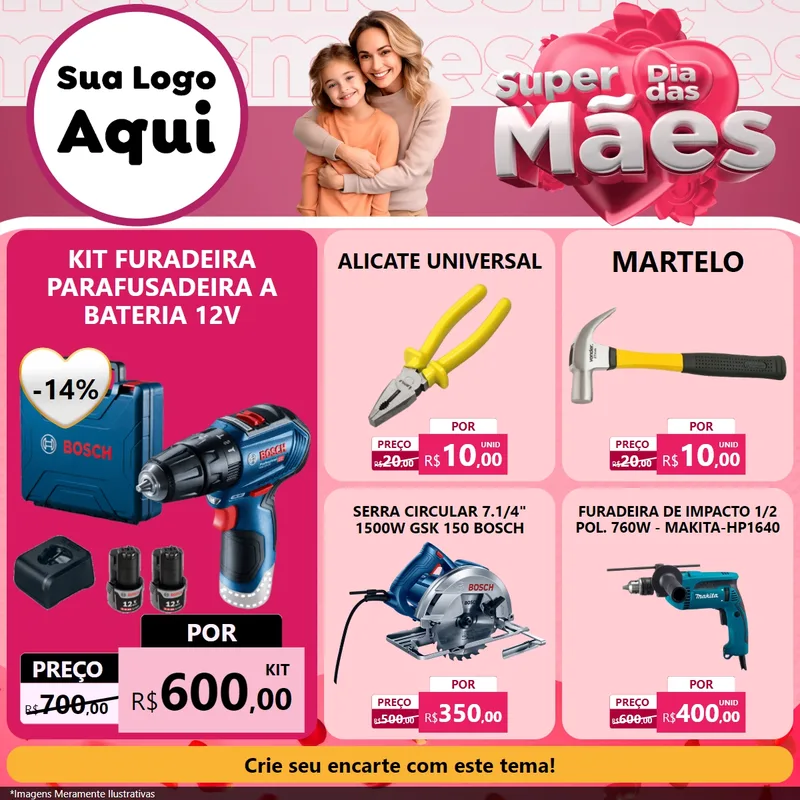 Modelo de Rede Social para Feed Facebook com o tema Super Dia Das Mães para Maquinas e Ferramentas