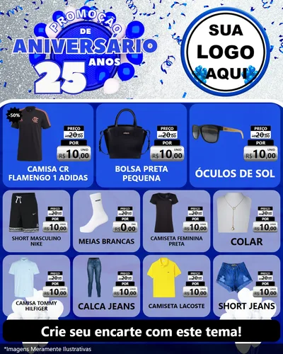 Modelo de Rede Social para Feed Instagram com o tema Promoção de Aniversário - 25 Anos para Roupas e acessórios
