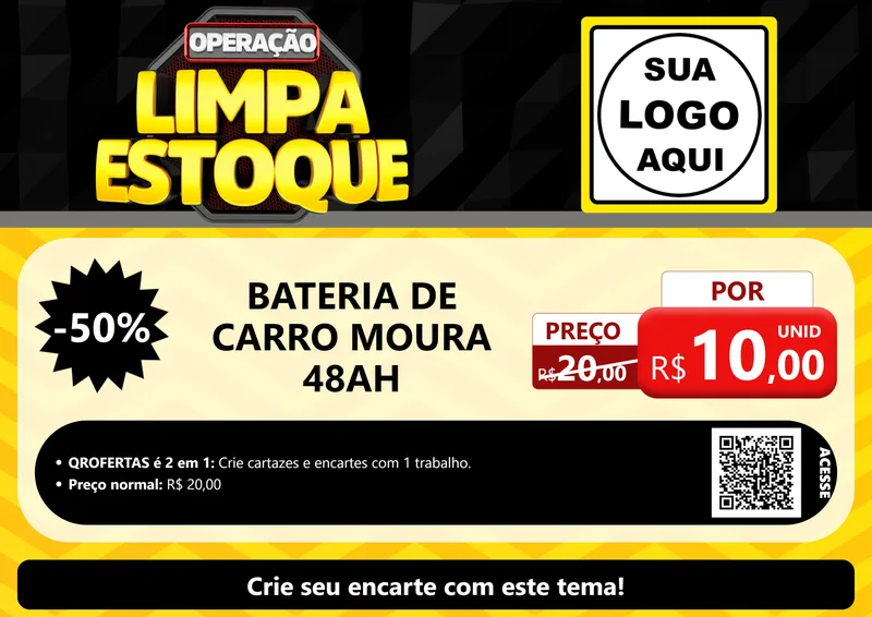 Modelo de Cartaz para Cartaz A4 Horizontal com o tema Operação Limpa Estoque para Baterias Elétricas