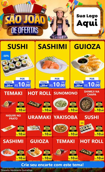 Modelo de Encarte para Encarte Grande com o tema São João de Ofertas para Comida japonesa
