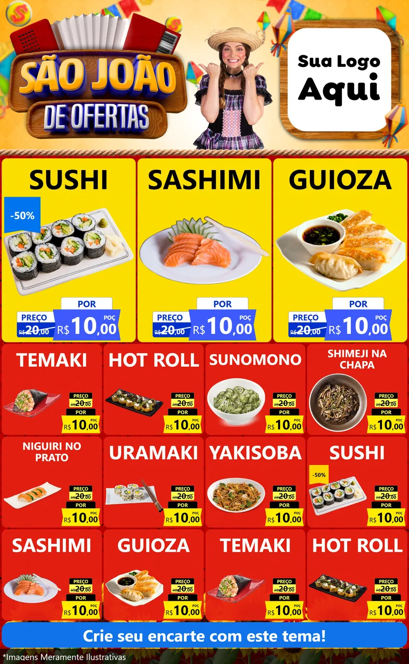 Modelo de Encarte para Encarte Grande com o tema São João de Ofertas para Comida japonesa