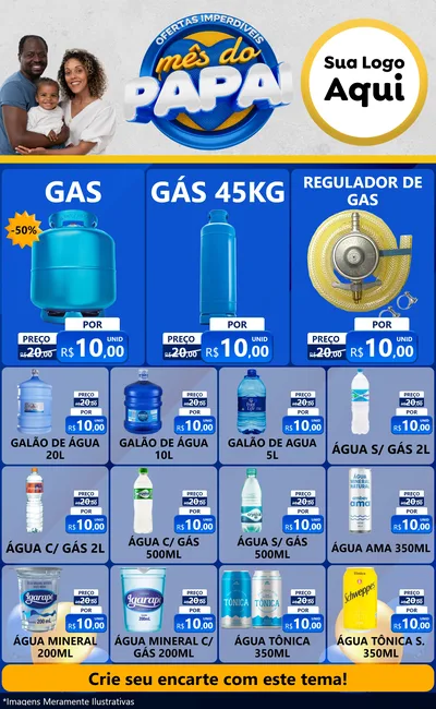 Modelo de Encarte para Encarte Grande com o tema Ofertas Imperdíveis Mês Do Papai para Água e gás
