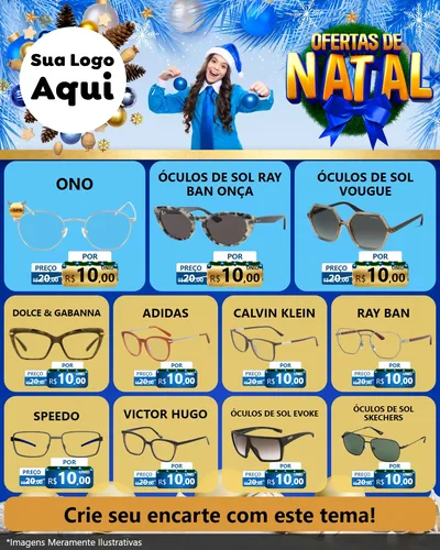 Modelo de Rede Social para Feed Instagram com o tema Ofertas de Natal para Óticas