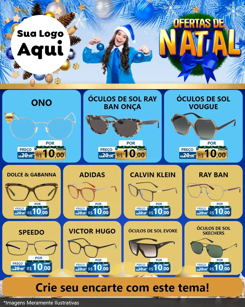 Modelo de Rede Social para Feed Instagram com o tema Ofertas de Natal para Óticas
