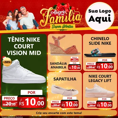 Modelo de Rede Social para Feed Facebook com o tema Alegria em Família Super Ofertas - Natal para Calçados