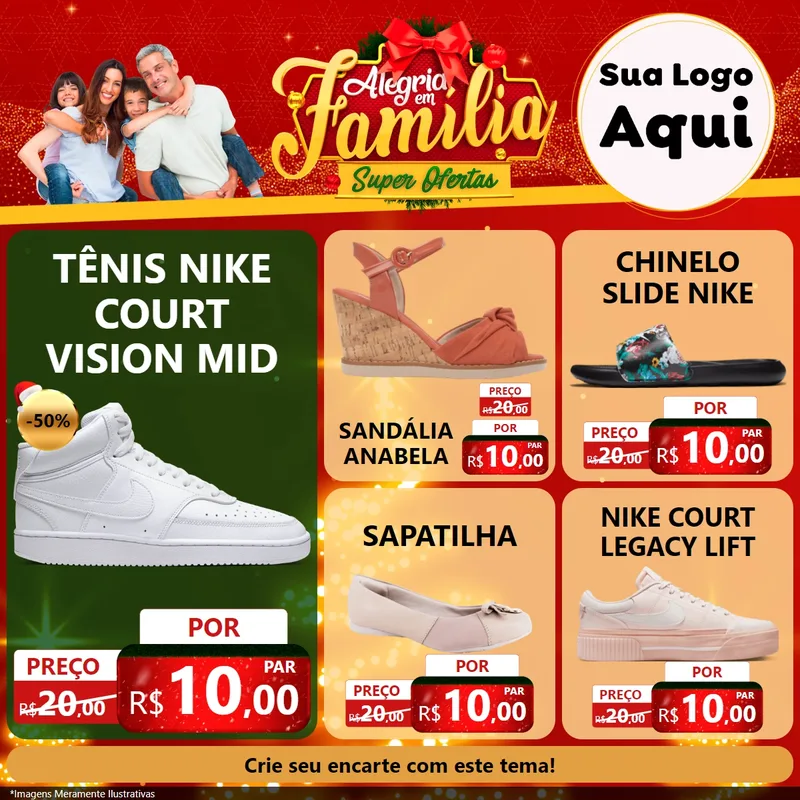 Modelo de Rede Social para Feed Facebook com o tema Alegria em Família Super Ofertas - Natal para Calçados