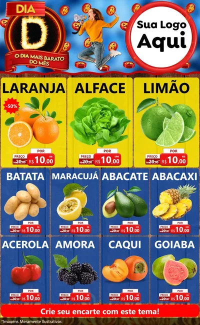Modelo de Encarte para Encarte Grande com o tema Dia D - O Dia Mais Barato Do Mês para Hortifrúti