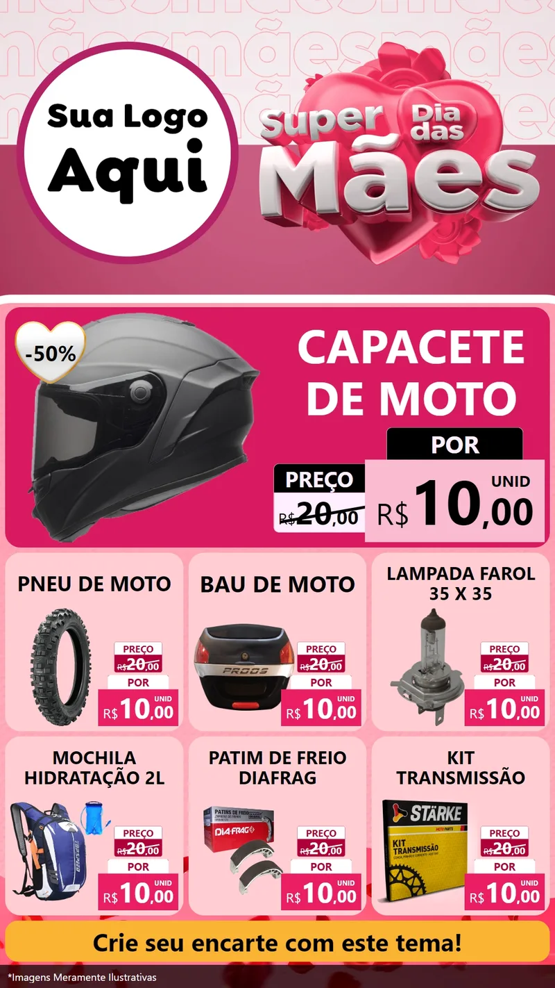 Modelo de Rede Social para Stories com o tema Super Dia Das Mães para Moto peças