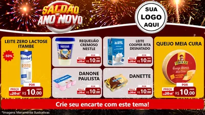Modelo de TV para TV Horizontal com o tema Saldão de Ano Novo para Frios e Laticínios