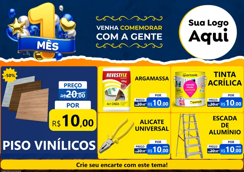 Modelo de Encarte para Encarte A4 Horizontal com o tema Um Mês de Aniversário para Material para Construção