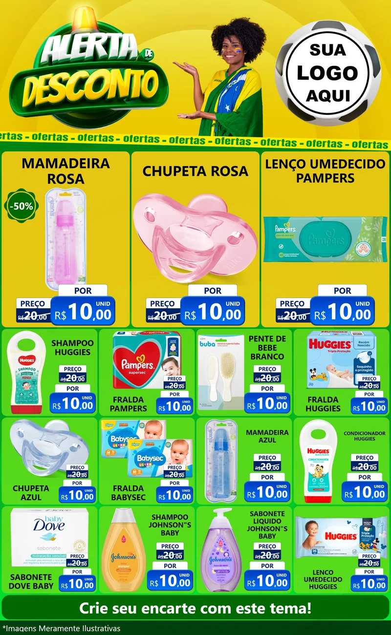 Modelo de Encarte para Encarte Grande com o tema Alerta de Desconto para Bebês