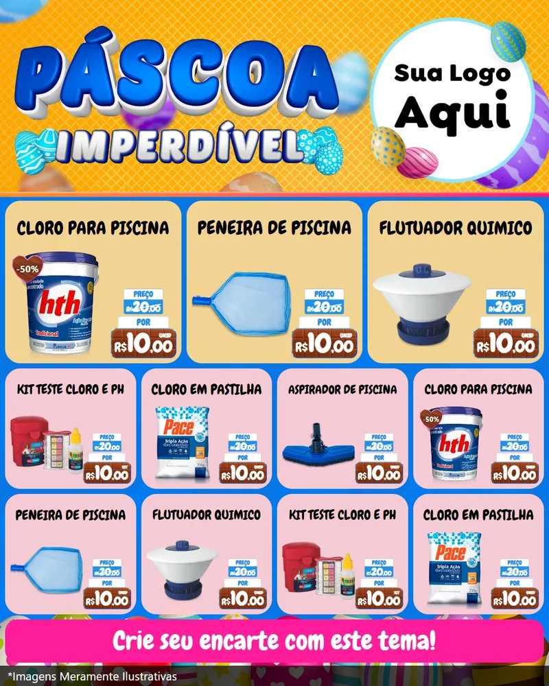 Modelo de Rede Social para Feed Instagram com o tema Páscoa Imperdível para Produtos para Piscina