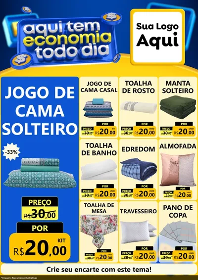 Modelo de Encarte para Encarte A4 Vertical com o tema Aqui Tem Economia Todo Dia para Cama, Mesa e Banho
