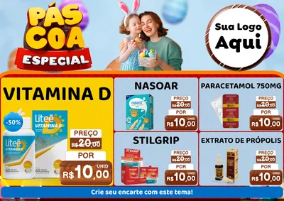 Modelo de Encarte para Encarte A4 Horizontal com o tema Páscoa Especial para Farmácia