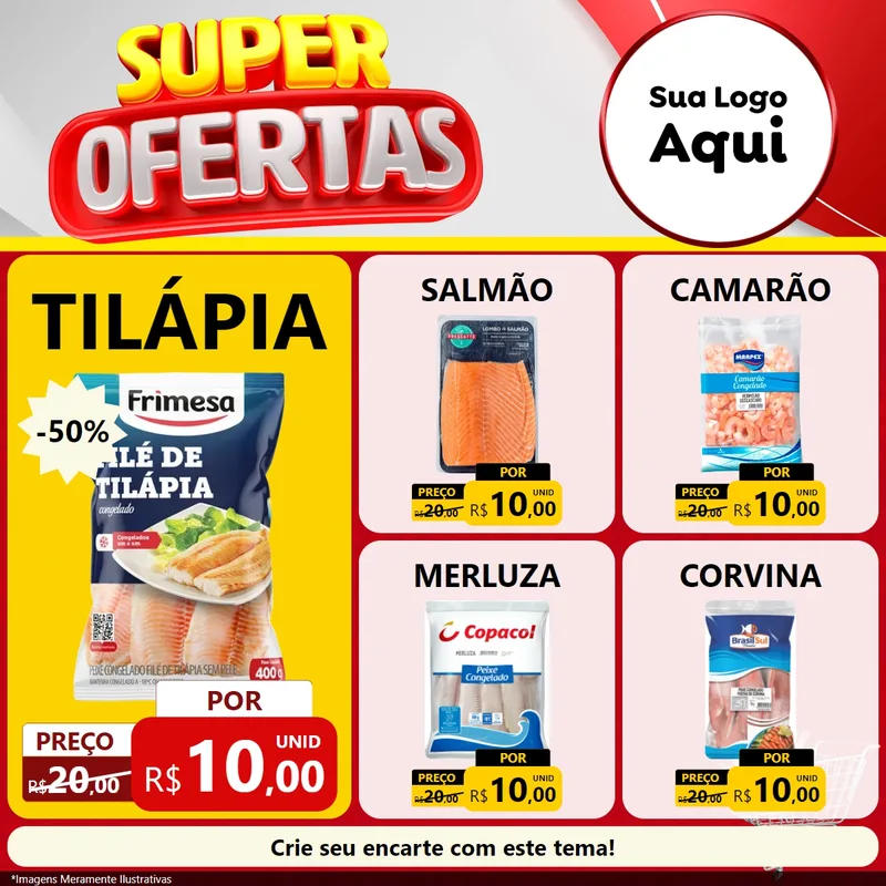 Modelo de Rede Social para Feed Facebook com o tema Super Ofertas para Peixaria