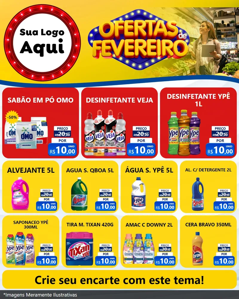 Modelo de Rede Social para Feed Instagram com o tema Ofertas de Fevereiro para Produtos de Limpeza