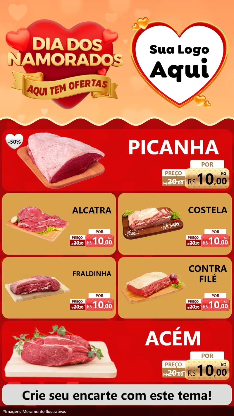Modelo de TV para TV Vertical com o tema Dia dos Namorados - Aqui Tem Ofertas para Açougue