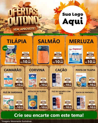 Modelo de Rede Social para Feed Instagram com o tema Ofertas de Outono - Vem, Aproveite! para Peixaria