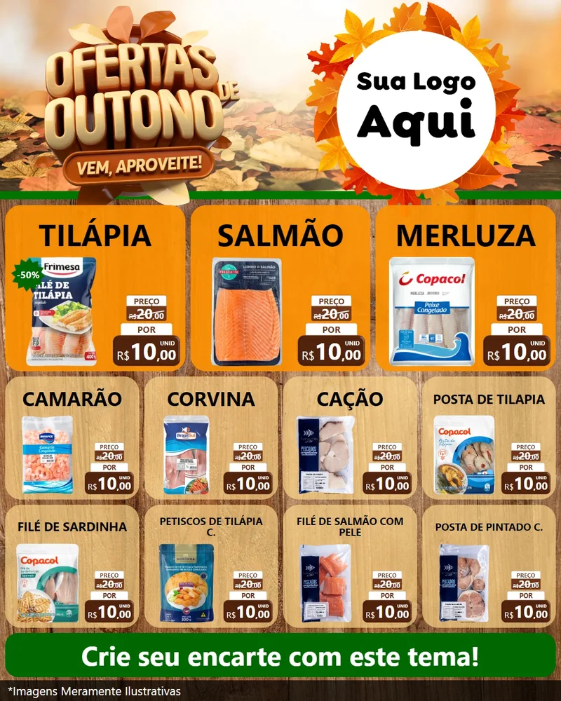 Modelo de Rede Social para Feed Instagram com o tema Ofertas de Outono - Vem, Aproveite! para Peixaria