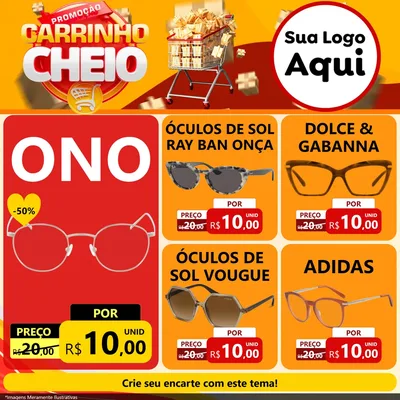 Modelo de Rede Social para Feed Facebook com o tema Promoção carrinho cheio para Óticas