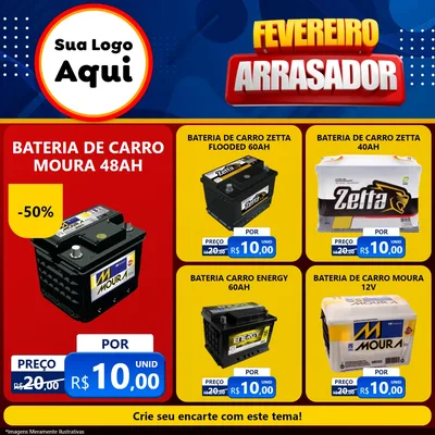 Modelo de Rede Social para Feed Facebook com o tema Fevereiro Arrasador para Baterias Elétricas