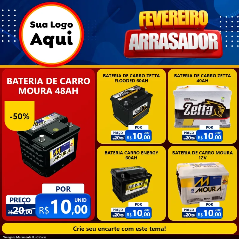 Modelo de Rede Social para Feed Facebook com o tema Fevereiro Arrasador para Baterias Elétricas