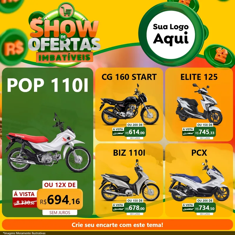 Modelo de Rede Social para Feed Facebook com o tema Show de Ofertas Imbatíveis para Concessionaria de Motos