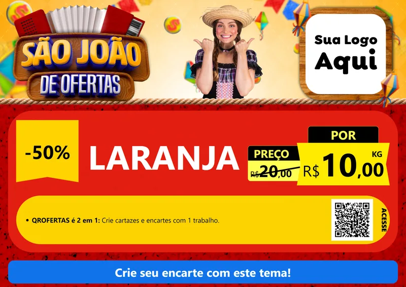 Modelo de Cartaz para Cartaz A4 Horizontal com o tema São João de Ofertas para Hortifrúti