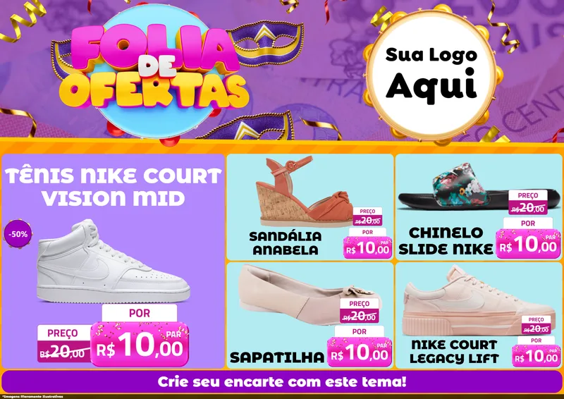 Modelo de Encarte para Encarte A4 Horizontal com o tema Folia de Ofertas para Calçados