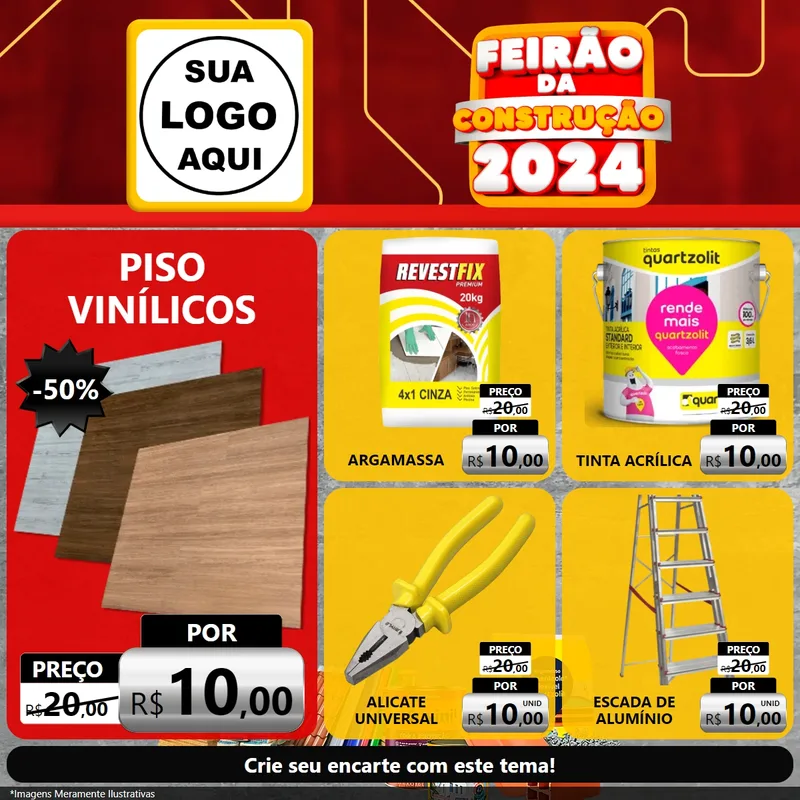 Modelo de Rede Social para Feed Facebook com o tema Feirão da Construção 2024 para Material para Construção
