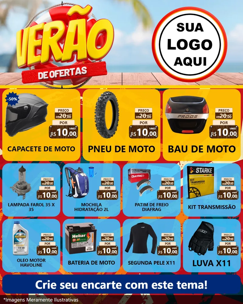 Modelo de Rede Social para Feed Instagram com o tema Verão de Ofertas para Moto peças