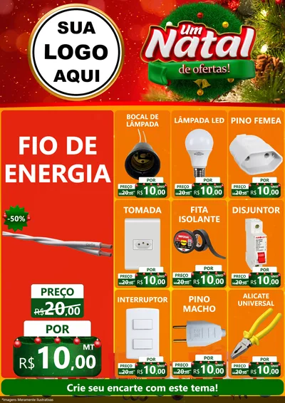 Modelo de Encarte para Encarte A4 Vertical com o tema Um Natal de Ofertas para Materiais Elétricos
