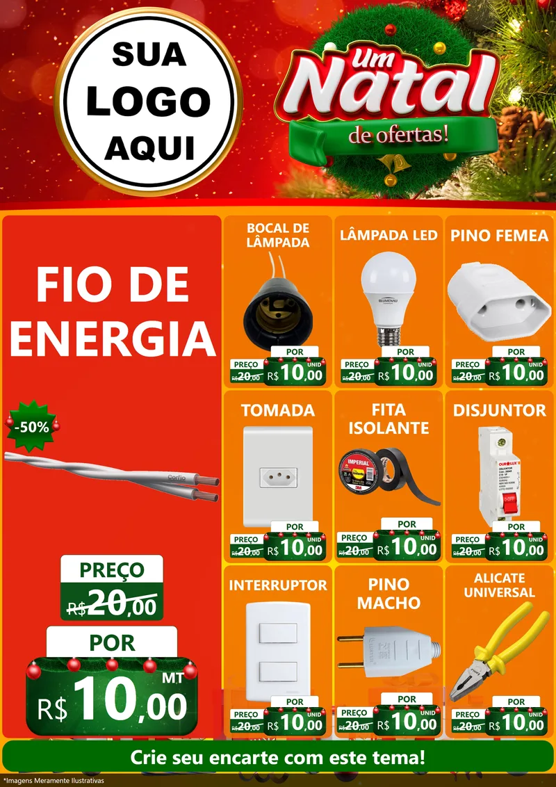 Modelo de Encarte para Encarte A4 Vertical com o tema Um Natal de Ofertas para Materiais Elétricos