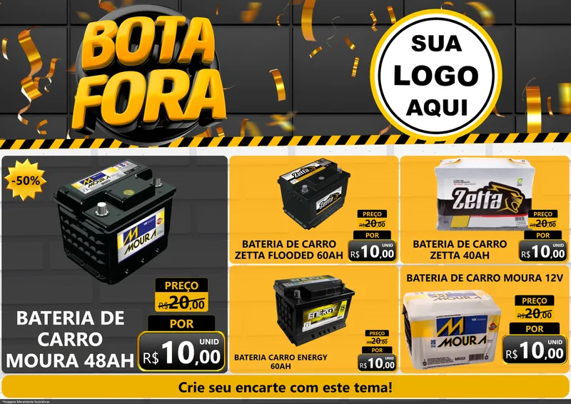 Modelo de Encarte para Encarte A4 Horizontal com o tema Bota Fora para Baterias Elétricas