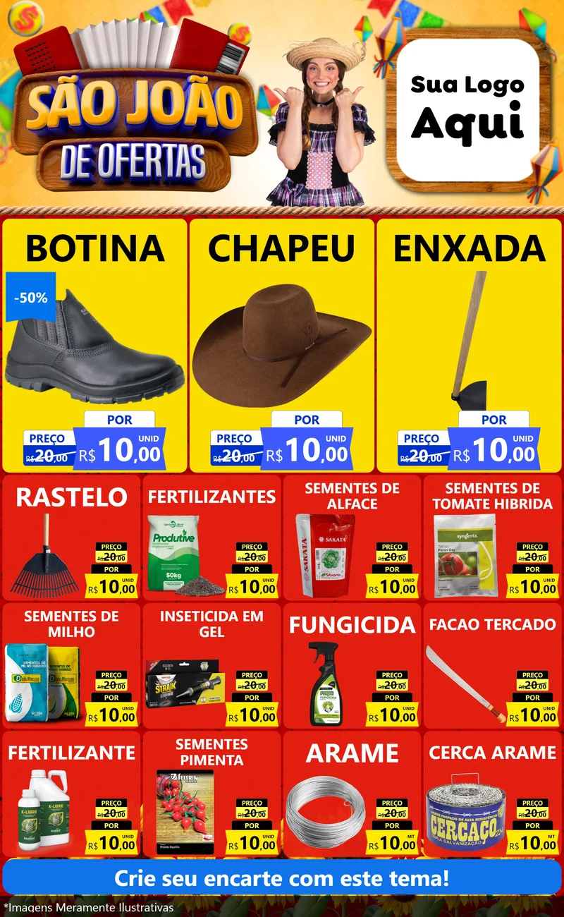 Modelo de Encarte para Encarte Grande com o tema São João de Ofertas para Agropecuária